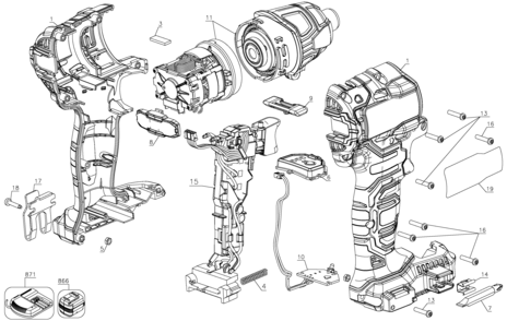 Default Diagram and Parts List for PCCK647LB Type 1 Porter Cable Impact Driver